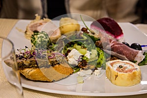 Delicious aperitif plate at the restaurant