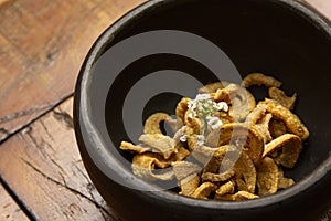 Delicious appetizer of fried pork rinds