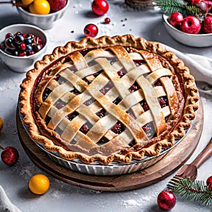 Delicious appetizing handmade pie for the holiday, isolated on a white background,