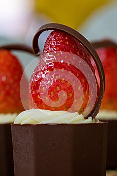 Delicious and appetizing Strawberry, cream and chocolate candy