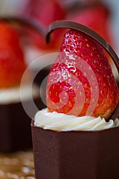 Delicious and appetizing Strawberry, cream and chocolate candy