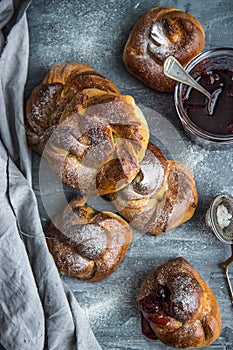 Yeast dough buns with jam