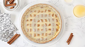 Delicious Apple Cinnamon Pie on Marble, Autumn Baking