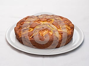 Delicious apple pie cake on white background