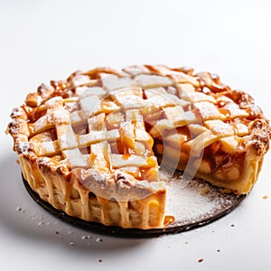 Delicious apple pie on a white background. Selective focus