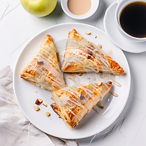 Delicious Apple Turnover Pastry With Whipped Spread On White Plate