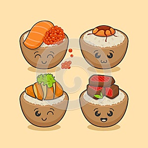 delicious asian food set with cute expressions photo