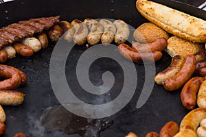 Delicious assortment of grilled sausages