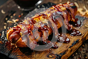 Delicious Bacon-Wrapped BBQ Hotdog photo