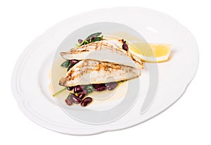 Delicious baked dorado fillet with chard.