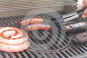 Delicious barbecue sausage sausage bacon hot food flavor aroma photo