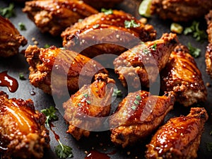 Delicious BBQ chicken wings, crackled and taut, promises a satisfying crunch