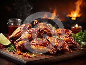 Delicious BBQ chicken wings, crackled and taut, promises a satisfying crunch