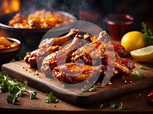 Delicious BBQ chicken wings, crackled and taut, promises a satisfying crunch