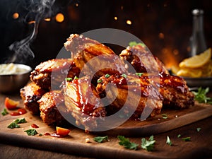 Delicious BBQ chicken wings, crackled and taut, promises a satisfying crunch