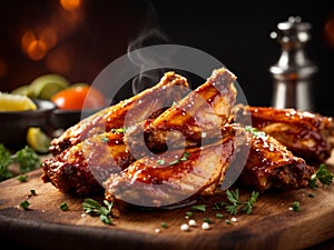 Delicious BBQ chicken wings, crackled and taut, promises a satisfying crunch