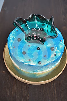 Delicious beautiful blue cake with berry filling