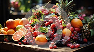 Delicious beautiful healthy juicy vitamin fruits pineapples grapes oranges apples