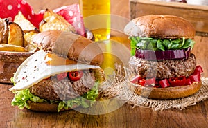 Delicious beef burger with egg