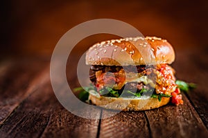 Delicious beef burger ready to enjoy