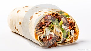 Delicious Beef And Tomato Burrito On White Background