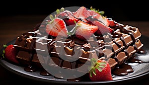 Delicious belgian chocolate waffles with strawberries for a comforting morning breakfast