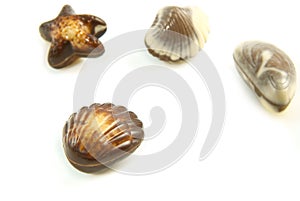 Delicious Belgian pralines in the form of seashell