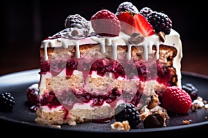 Delicious berry cake slice on plate beautiful tasty yummy dish sweet dessert cake dressing decorated party birthday