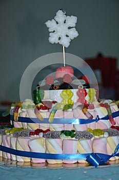 Delicious birthday cake on the table photo