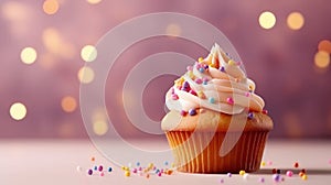 Delicious Birthday cupcake. Illustration AI Generative