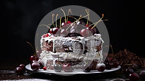 Delicious Black Forest Cake With Powdered Sugar And Caramelized Sweetness