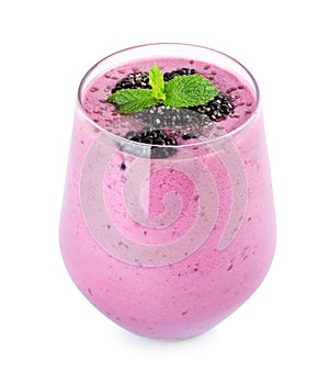 Delicious blackberry smoothie in glass