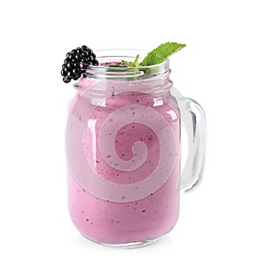 Delicious blackberry smoothie in mason jar