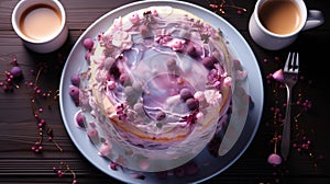 Delicious blueberries cake with rich decoration