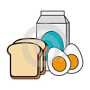 delicious boiled eggs with bread and milk