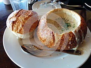 Clam Chowder in a Sourdough Bread Bowl - San Francisco - California - USA photo