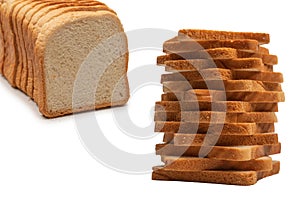 Delicious bread slices isolated on a white background, top view