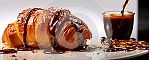 Delicious Breakfast - Chocolate Croissant with Realistic Details. Culinary photography that captures the detail