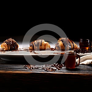 Delicious Breakfast - Chocolate Croissant with Realistic Details. Culinary photography that captures the detail