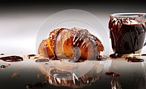 Delicious Breakfast - Chocolate Croissant with Realistic Details. Culinary photography that captures the detail