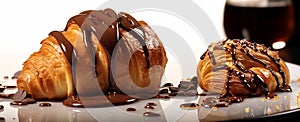 Delicious Breakfast - Chocolate Croissant with Realistic Details. Culinary photography that captures the detail