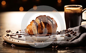 Delicious Breakfast - Chocolate Croissant with Realistic Details. Culinary photography that captures the detail