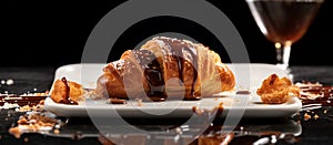 Delicious Breakfast - Chocolate Croissant with Realistic Details.Culinary photography that captures the detail