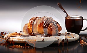 Delicious Breakfast - Chocolate Croissant with Realistic Details. Culinary photography that captures the detail