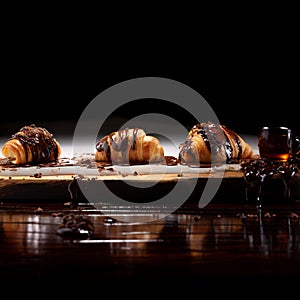 Delicious Breakfast - Chocolate Croissant with Realistic Details. Culinary photography that captures the detail