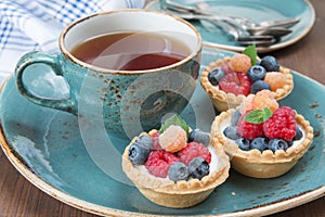 Delicious breakfast with fruit tartlets