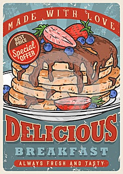 Delicious breakfast vintage poster colorful