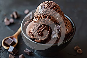 Delicious brown chocolate ice cream. Generative AI