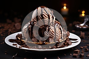 Delicious brown chocolate ice cream. Generative AI