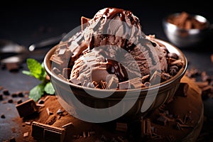 Delicious brown chocolate ice cream. Generative AI